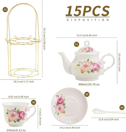20-Pieces Porcelain Tea Sets For Women, Tea Set For Adult - Image 3