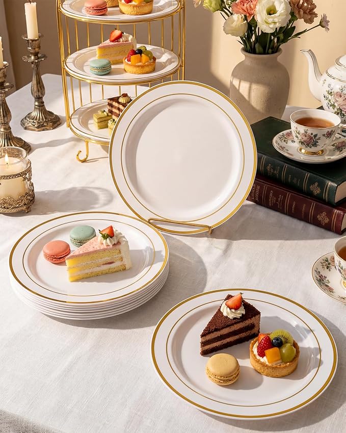 bUCLA 100Pieces Gold Plastic Dinner Plates - Image 4