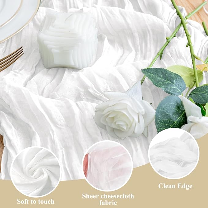 Cheesecloth Table Runner Ivory 10FT Boho Gauze Runner, 12 Pack | 120 Inch - Image 3