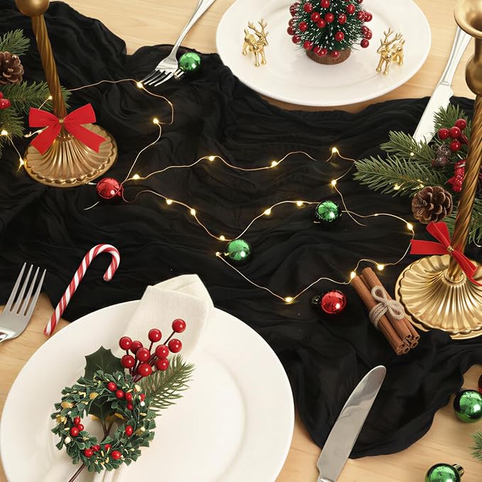 20 Pack Black Cheesecloth Table Runner 120 Inch Boho Wedding Decor | - Image 5