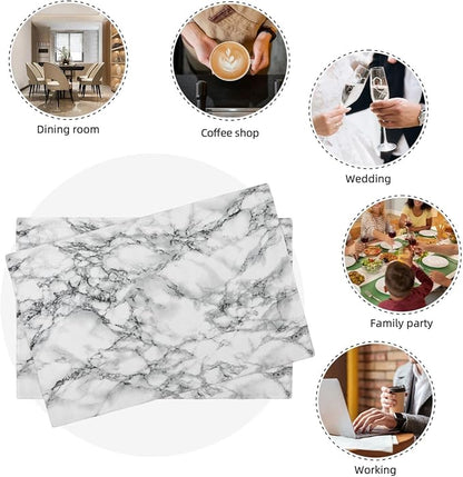 Fiokroo Black and White Marble Placemats Set of 4 Table Mats Table Tableware - Image 3
