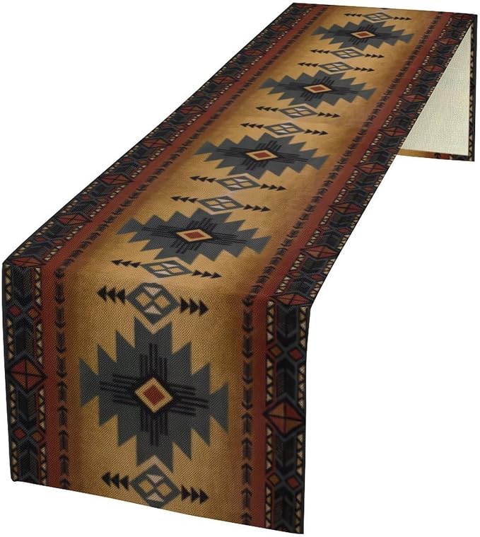 Aztec Table Runner, Southwestern Ethnic Geometric Triditional Table Runner by Yearn+Jear