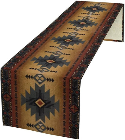 Aztec Table Runner, Southwestern Ethnic Geometric Triditional Table Runner by Yearn+Jear
