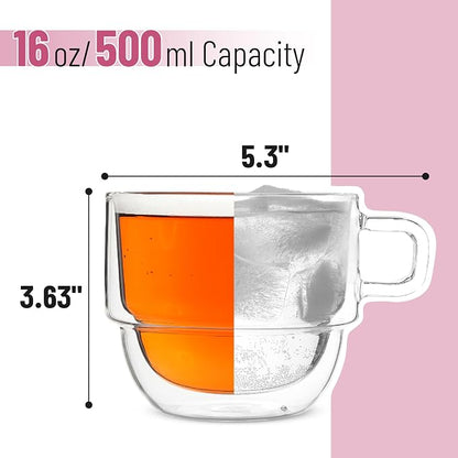 BTaT- Double Walled Stackable Glass Coffee Mugs, 16 oz, Glass Coffee Cups - Image 3