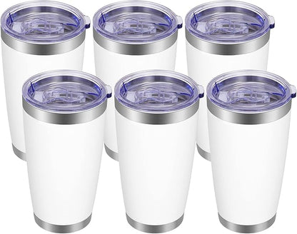 VEGOND 20oz Tumbler with Lid and Straw Stainless Steel Tumbler Cup Bulk Vacuum Insulated Double Wall Travel Coffee Mug Powder Coated Coffee Cup(White 6 Pack