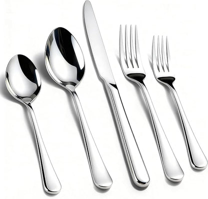 KIKCOIN 40 Pack Silverware Set for 8, Balanced Weight Stainless Steel Flatware Set, Mirror Polished Spoons And Forks Knife Set, Heavy DutyCutlery Utensils Set for Home Kitchen Restaurant Wedding