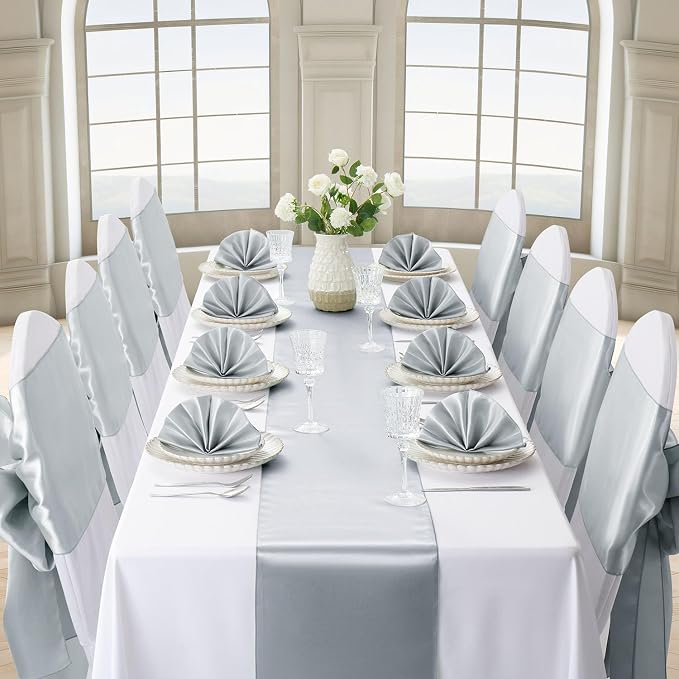 Silver Satin Table Runner, 12x108 Inches, 2 Pack | Premium Satin, Smooth - Image 3