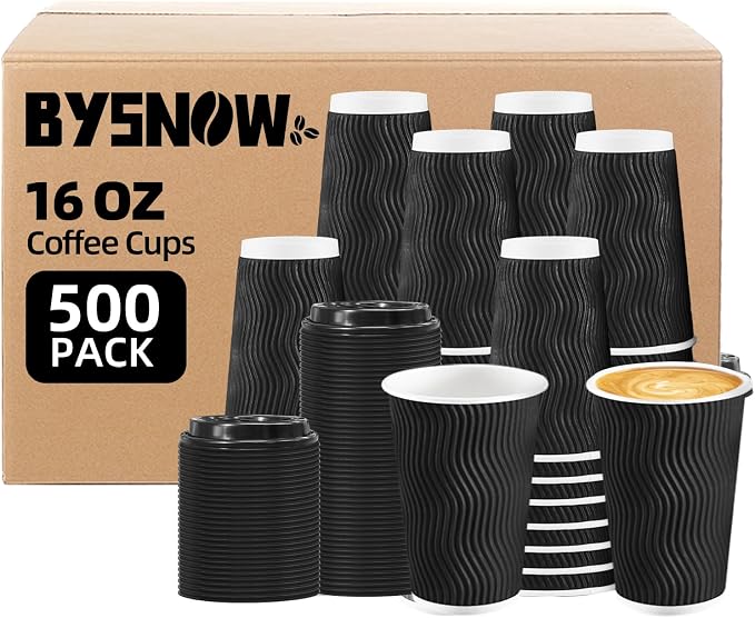 BYSNOW 500 Pack 16 oz Coffee Cups by BYSNOW
