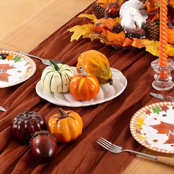 DeZerlor Terracotta Cheesecloth Table Runners 10 Pack Fall Runners | 120Inch - Image 3