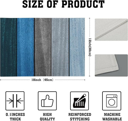 Giwawa Rustic Wood Placemats Set of 4- Navy Blue Grey Wooden Board Linen Place Mat 12x18 Inch- Farmhouse Country Style Washable Heat Resistant Table Mats for Kitchen Dining Cabin Decor