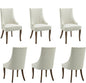 mikibama Boucle Dining Chairs Set of 6 Channel Tufted Kitchen Dinner Chair Comfy Teddy Fabric Upholstered Accent Chair for Dining Room with Solid Wood Legs (Off White 6pc)