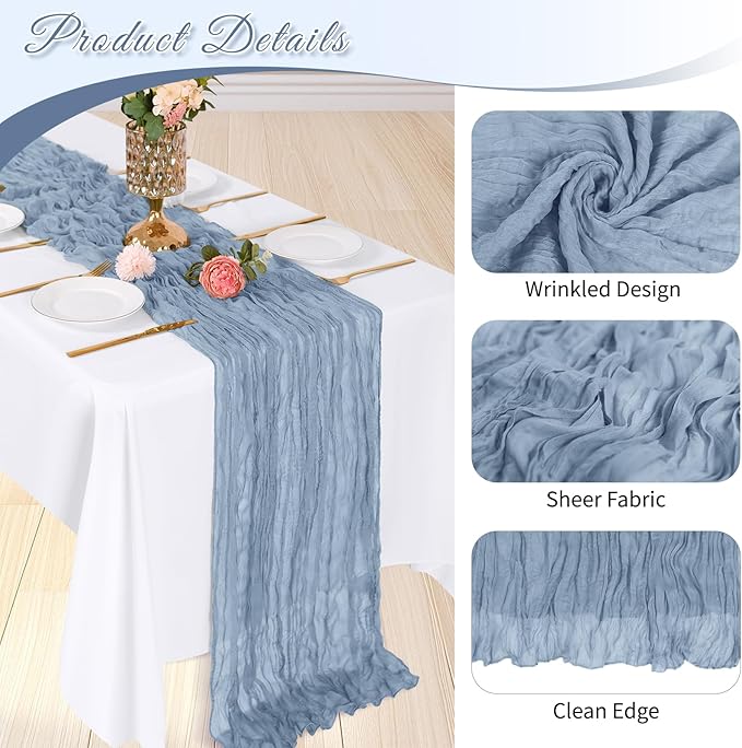 6 Pack Dusty Blue Cheesecloth Table Runner, 17 x 108 inch, Semi Sheer Boho - Image 4