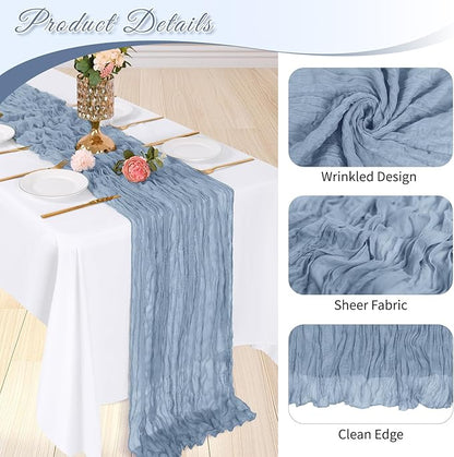 6 Pack Dusty Blue Cheesecloth Table Runner, 17 x 108 inch, Semi Sheer Boho - Image 4