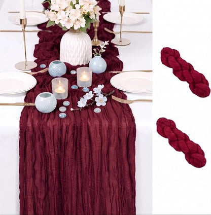 2 Pack Burgundy Cheesecloth Table Runner 17x108 Inch Boho Rustic Semi Sheer by Unknown