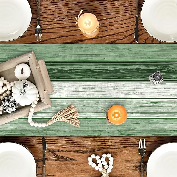 OYIMUA Green Striped Vintage Spring Table Runner, Rustic Farmhouse Style - Image 2