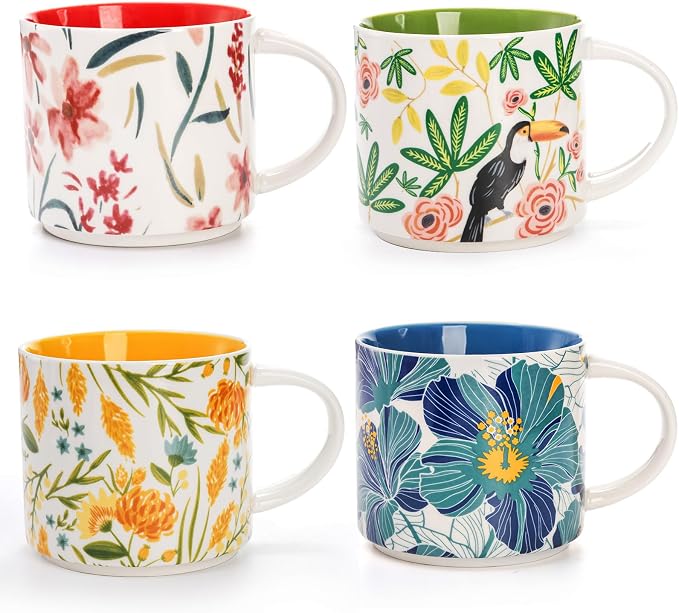 Frcctre Set of 4 Ceramic Coffee Mug Set, Large 15 Ounce Ceramic Tea Cup - Image 3