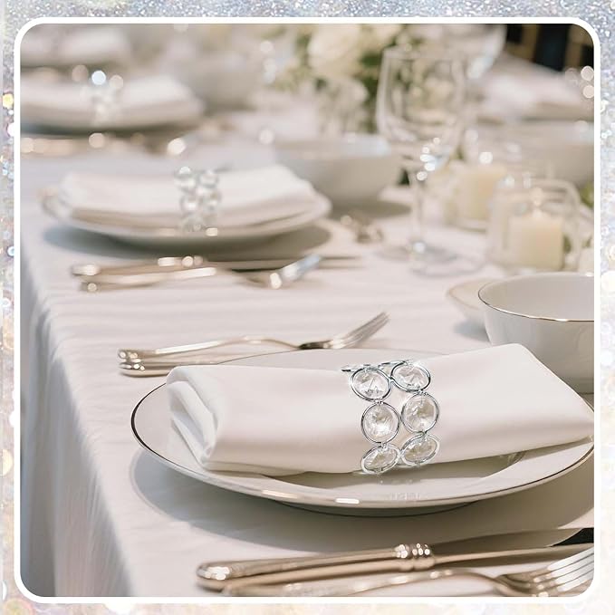 Crystal Metal Napkin Rings Set, Elegant Wedding/Party Table Decor, Shiny - Image 5