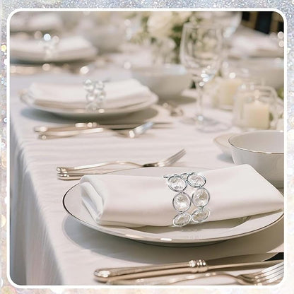 Crystal Metal Napkin Rings Set, Elegant Wedding/Party Table Decor, Shiny Holiday Dinner Accessories Bulk, Bridal Shower Gift, Anniversary, Christmas, Home Decor Essentials (Silver, 24-Pcs)
