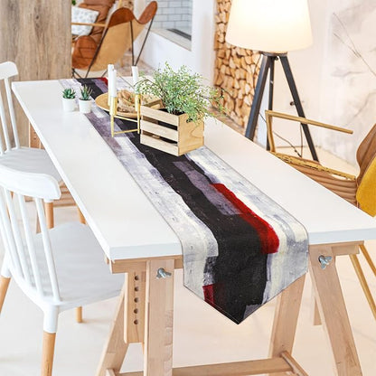 Modern Burlap Table Runner, Abstract Red and Black Art Table Runners - Image 7