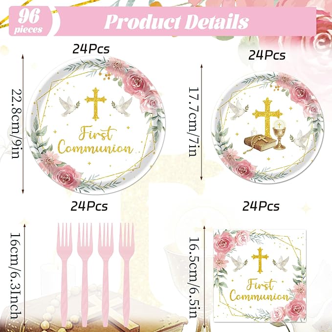 Rakuto First Communion Party Decorations, Serve 24 - Image 2