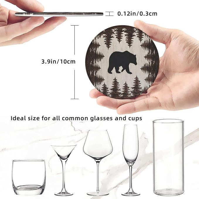 6 Pcs Bear and Pines Leather Coasters - Image 8