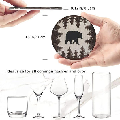 6 Pcs Bear and Pines Leather Coasters - Image 8