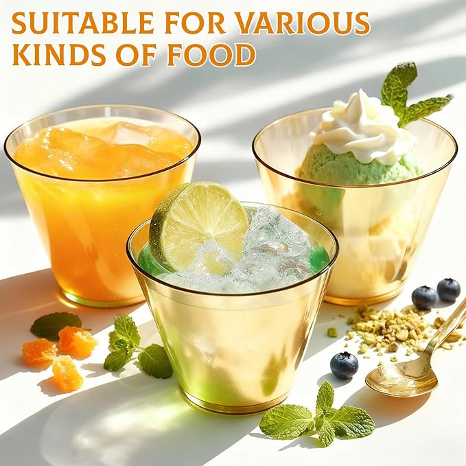 Glowserve 9 OZ Gold Disposable Plastic Cups Cocktail Cup 50 Pack | Fancy - Image 4