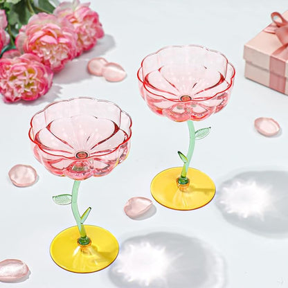 12 Pcs Pink Plastic Ribbed Coupe Glasses Detachable 7oz Flower Cocktail Glasses - Image 4
