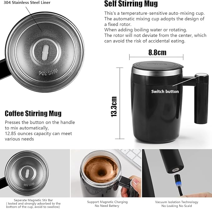 Self Stirring Mug, Rechargeable Auto Magnetic Coffee Mug - Image 2
