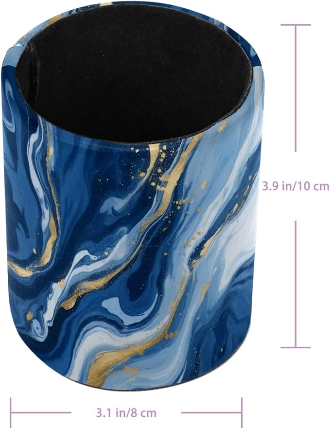 Blue Abstract Fluid Marble Leather Pen Holder - Image 3