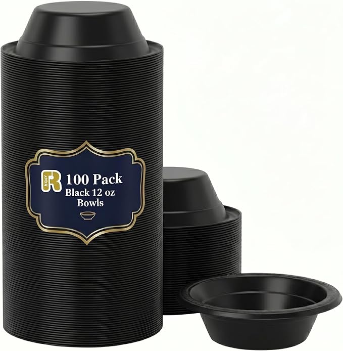 R-kay 100 Count 12 Oz Black Plastic Bowls Disposable by R-KAY