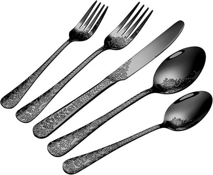 20 Pcs Black Silverware Set for 4, Food Grade Stainless Steel Flatware Set by Lazycorner
