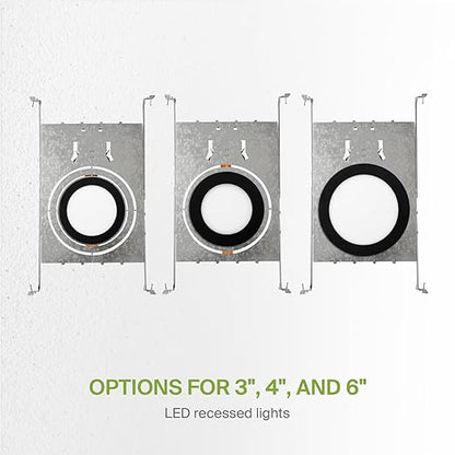 ASD New Construction Mounting Plate with Round Holes 8-10-12" - Adjustable LED Recessed Lighting Housing with Extendable Hanger Bars, Shallow Wafer Light Bracket, Mounting Kit with Notches, 6 Pack