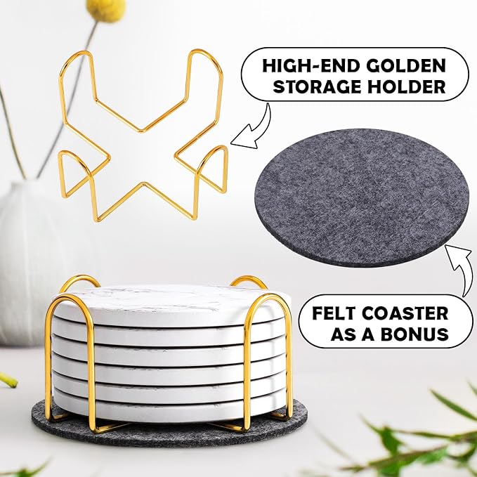 Absorbent Ceramic Coasters Set of 6, Modern Marble Style Drink Coasters | 4 - Image 5