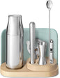 Caraway 9-Piece Complete Bar Set - Cocktail Shaker, Jigger, Muddler, Wine Key, Strainer, Bar Spoon, Storage Organizer, Magnetic Backer - Bartender Accessories - Tools for Home Bartending - Mist