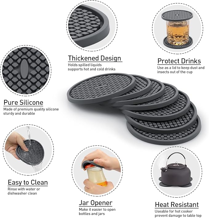 3 Pack Silicone Coasters for Drinks, Thickened Coaster - Image 6