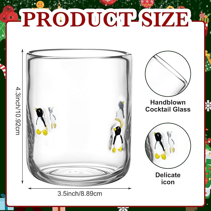 Skylety 2 Pcs Christmas Icon Juice Glass - 14 oz Penguin Stemless Drinking - Image 2