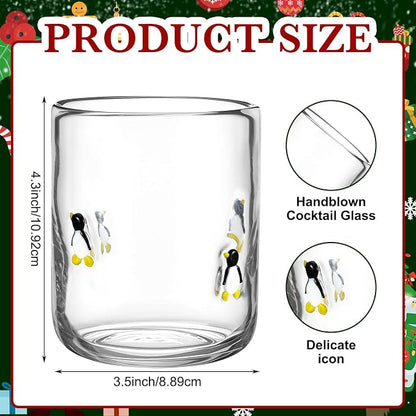 Skylety 2 Pcs Christmas Icon Juice Glass - 14 oz Penguin Stemless Drinking - Image 2