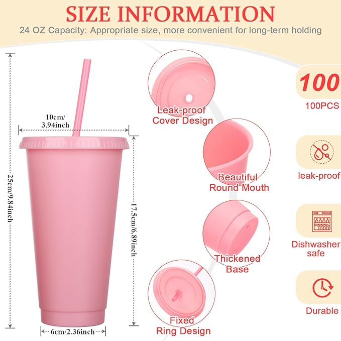 Honeydak 100 Pack Tumbler with Straw and Lid Bulk Cups - Image 4