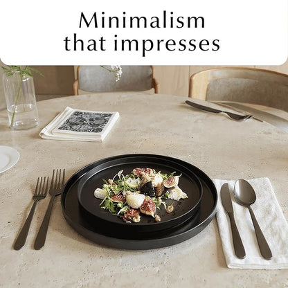 MIAMIO – Ceramic Dinner Plates Set for 4 People/Ceramic Dinnerware 4-Piece, Modern Stoneware, Dishwasher & Microwave Safe – Luxe Collection (Black, 10 Inch)