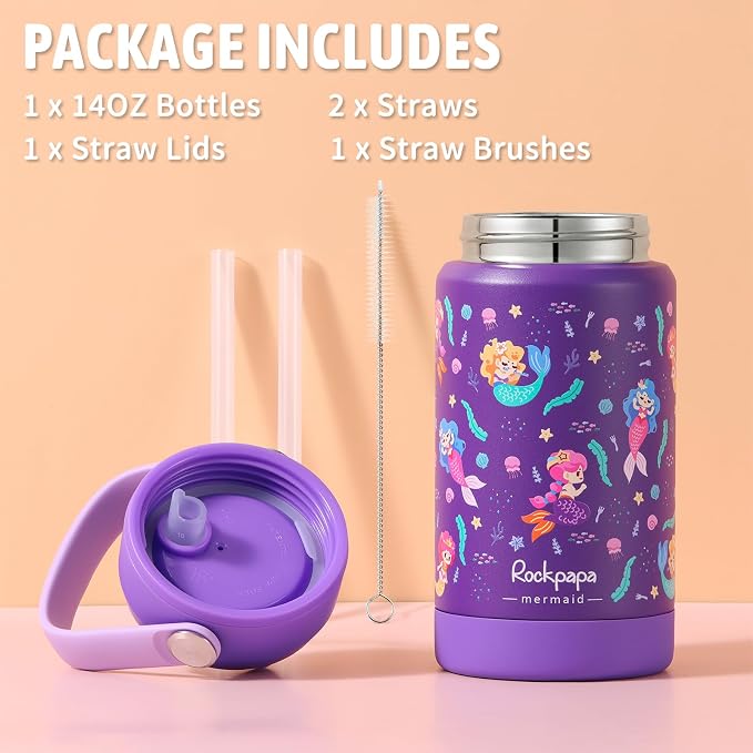 rockpapa 14 oz Kids Insulated Water Bottle，Stainless Steel Toddler Cups - Image 6