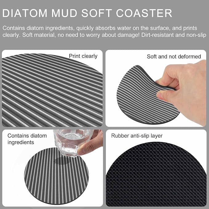 Geometric Grey Coasters Set of 6, Abstract Contemporary Minimalist Line Soft - Image 9