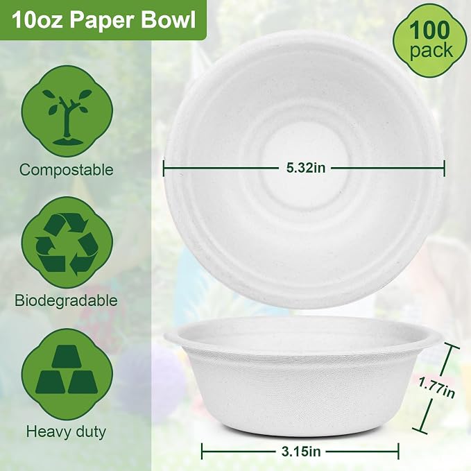 10 oz Paper Bowls Disposable Heavy Duty, 200 Pack, Microwavable Safe - Image 7