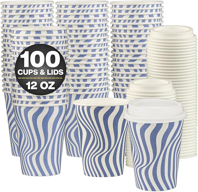 Disposable Coffee Cups with Lids, To Go Paper Hot Cups, Cocoa - Image 2
