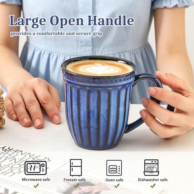 Coffee Mugs Set of 4, 16oz Navy Blue Ceramic Coffee Mug - Image 4