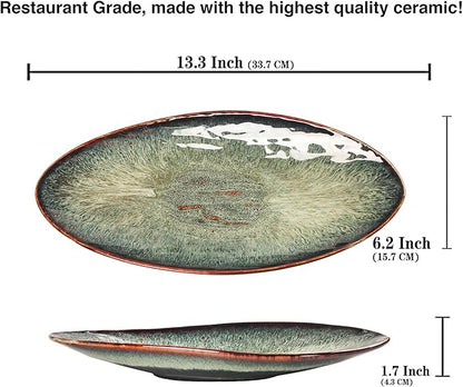 Ceramic Dinner Plates Set of 4, for Bread, Pasta, Salad, sushi - Microwave, Oven and Dishwasher Safe, Scratch Resistant durable Black reactive glaze