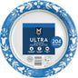 MMember's Mark Ultra Dinner Paper Plates, Blue Floral Pattern, 10 1/16 Inch, Compostable, Cut & Grease Resistant, Microwave Safe, 204 Count