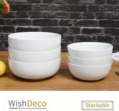 Large Soup Bowls Set of 3, Ceramic Salad Bowls 37 oz, White Pasta Bowls 7 inch, Serving Bowl for Cereal, Noodle Ramen, Pho, Fruit