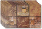Vinyl Rectangular Placemats Set of 4 - Non Slip Place Mats Ideal for Indoor and Outdoor Dining Table - Washable and Heat Resistant Fall Placemats for Kitchen Tables (Coffee Tiles)