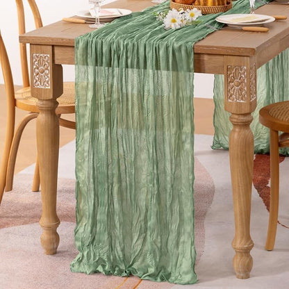 Sage Green Gauze Cheesecloth Table Runner 10ft Boho Rustic Table Decor | - Image 2